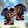 Majestic Lion King Hawaii Shirt For Everyone, American Flag Aloha Beach Shirts, Independence Day Ceremony Clothing, Animal Lover Gift