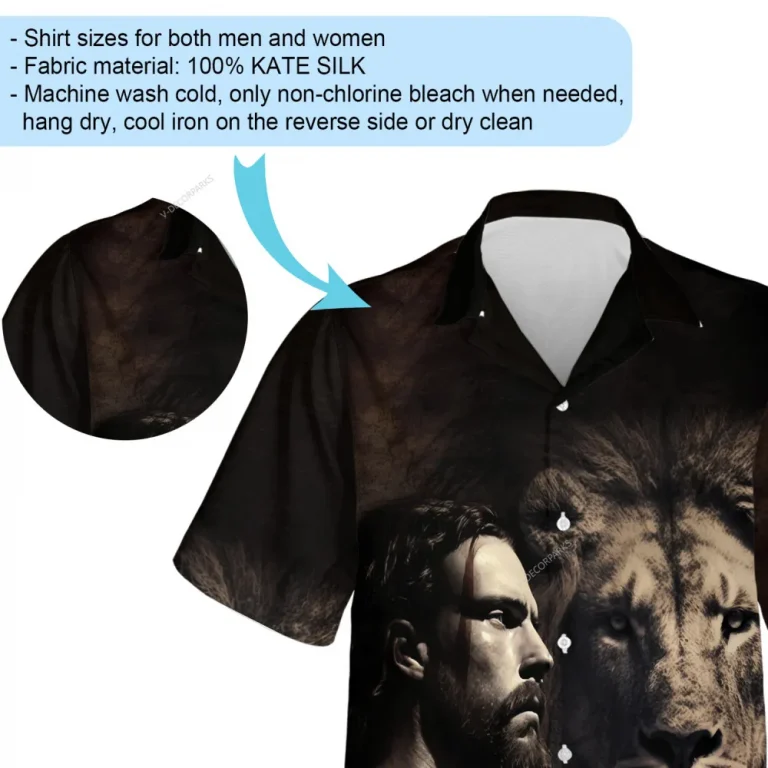 Jesus And His Lion Men Hawaiian Shirt, Christian Aloha Beach Button-down Shirts, Holy Printed Clothing, Everyday Wear, God Gift