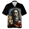 Jesus Pet Unisex Hawaiian Shirt, American Flag Aloha Beach Shirts, Holy Celebration Family Clothing, Printed Casual Wear, Lion Lover Gift