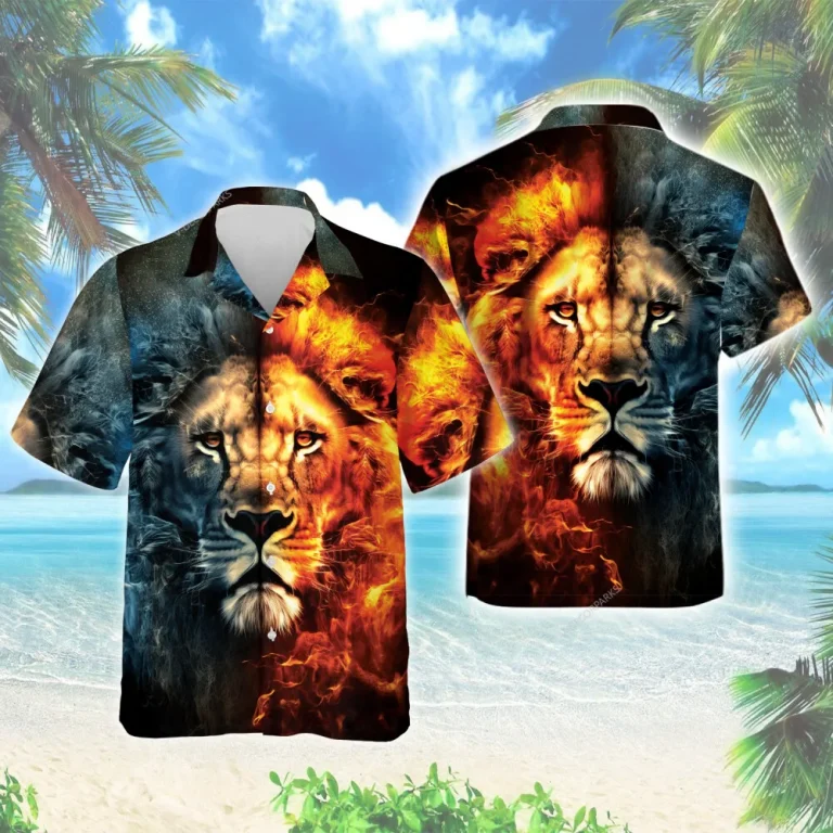 Lion King Men Hawaiian Shirt, Half 'n Half Aloha Beach Shirt, Summer Beach Fashion Top, Animal Lover Printed Clothing, Men's Casual Wear