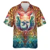 Mosaic Mermaid Unisex Hawaiian Shirt, Fin Pattern Button Down Shirt, Aloha Shirt For Everyone, V-neck Men's Casual Wear, Family Clothing