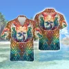 Mosaic Mermaid Unisex Hawaiian Shirt, Fin Pattern Button Down Shirt, Aloha Shirt For Everyone, V-neck Men's Casual Wear, Family Clothing