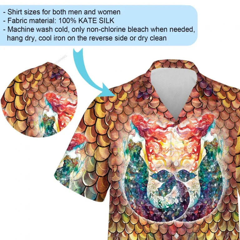 Mosaic Mermaid Unisex Hawaiian Shirt, Fin Pattern Button Down Shirt, Aloha Shirt For Everyone, V-neck Men's Casual Wear, Family Clothing
