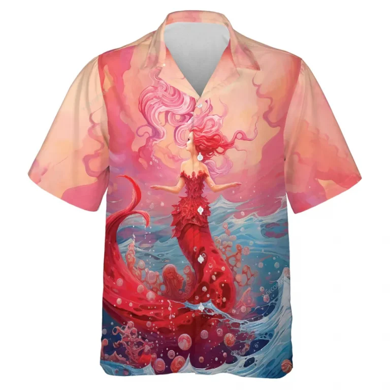 Gorgeous Mermaid In The Sea Unisex Hawaiian Shirt, Ocean Goddess Button-down Shirt, Beauty Lover Short Sleeve, Casual Men's Wear