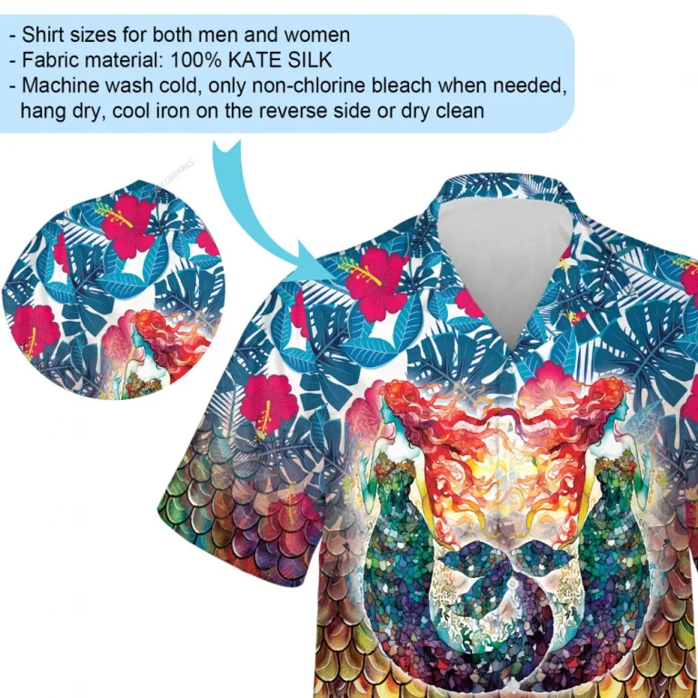 Double Vibrant Mermaid Unisex Hawaiian Shirt, Tropical Hologram Flowers Aloha Shirt, Casual Summer Shirt, Everyday Wear, Couple Travel Clothing