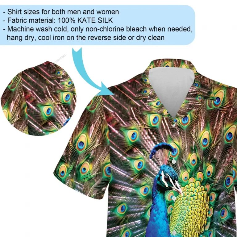 Pretty Peacock Men Hawaiian Shirt, Colorful Animal Patterned Short Sleeves, Feather Printed Casual Shirt, Peacock Lover Gift