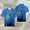 Blue Feather Peacock Unisex Hawaii Shirt, Button Vintage Aloha Shirt, Summer Vacation Casual Shirt, Bird Lover Button-down Short Sleeves