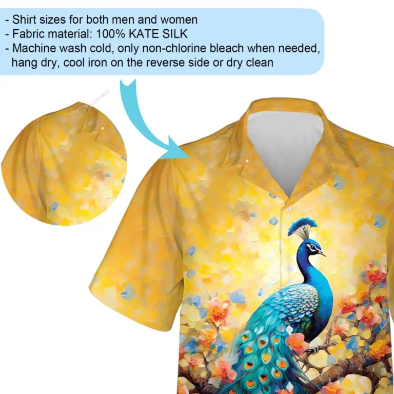 Peacock Sitting On Flower Tree Hawaiian Shirt, Nature Lover Casual Button Down Short Sleeve, Floral Printed Shirt, Everyday Clothing