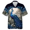 Beautiful Peacock Men's Hawaiian Shirt, Blue Peacock Aloha Shirt, Monogram Casual Button-down Short Sleeve, Aesthetic Vintage Clothing