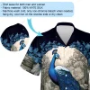 Beautiful Peacock Men's Hawaiian Shirt, Blue Peacock Aloha Shirt, Monogram Casual Button-down Short Sleeve, Aesthetic Vintage Clothing