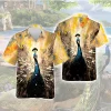 Peacock Painting In Watercolor Unisex Hawaiian Shirt, Peacock Artistic Designed Shirt, Summer Vacation Casual Button Down Short Sleeves