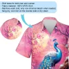 Peacock Spring Blossom Unisex Hawaiian Shirt, Pink Flower Forest Printed Casual Button Down Short Sleeves, Family Vacation Shirt