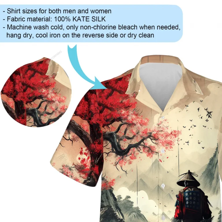 Samurai In Red Forest Men Hawaiian Shirt, Japanese Art Printed Aloha Button-down Short Sleeves, Isolated Swordsman Patterned Shirt