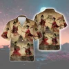 Samurai Girls Power Men Hawaiian Shirt, Summer Floral Temple Button Down Short Sleeve Aloha Casual Shirt, Sword Lover Printed Top