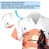Old Samurai Unisex Hawaiian Shirt, Japanese Traditional Pattern Aloha Button-down Shirt, Riverside Scenery Printed Top, Nature Lover Gift