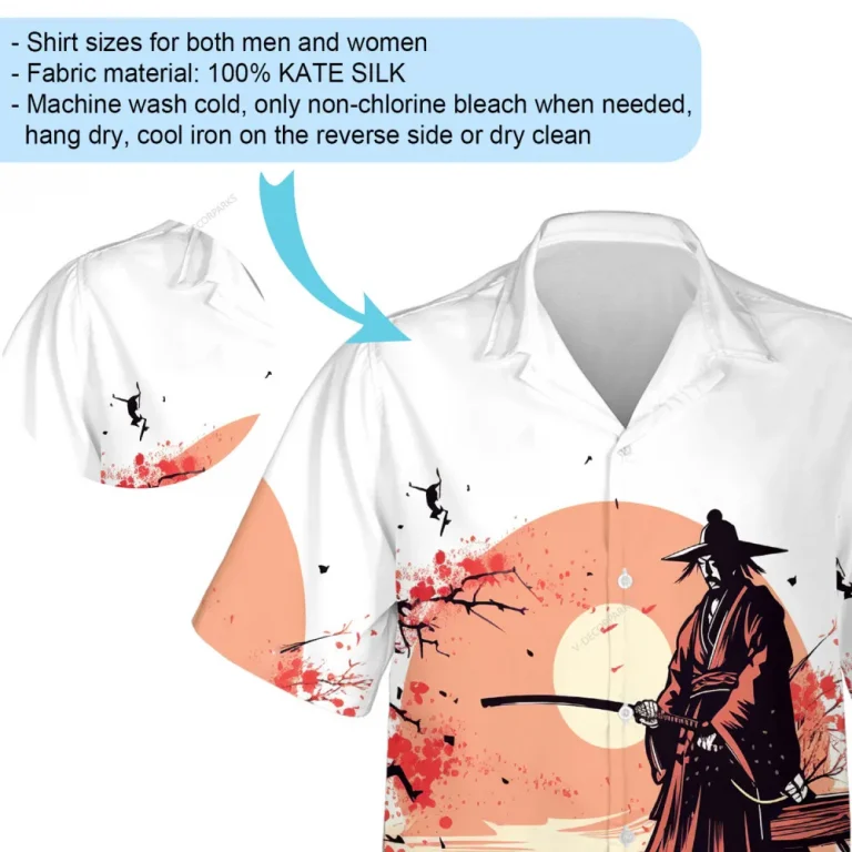 Old Samurai Unisex Hawaiian Shirt, Japanese Traditional Pattern Aloha Button-down Shirt, Riverside Scenery Printed Top, Nature Lover Gift