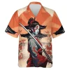 Female Yakuza Men Hawaiian Shirt, Cherry Blossom Patterned Casual Shirt, Japanese Cultural Aloha Button-down Short Sleeves, Everyday Wear