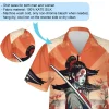 Female Yakuza Men Hawaiian Shirt, Cherry Blossom Patterned Casual Shirt, Japanese Cultural Aloha Button-down Short Sleeves, Everyday Wear