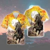 Samurai Horse Rider Unisex Hawaiian Shirt, Aesthetic Sunset Mountain Aloha Button Down Short Sleeves, Best Shirt For Summer Group Trip