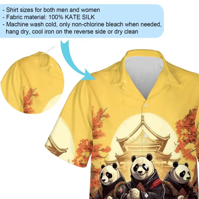 Martial Art Pandas Men's Hawaiian Shirt, Chinese Panda Lover Casual Shirt, Sunset Ancient Castle Printed Aloha Button-down Short Sleeves