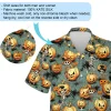 Funny Dancing Skeleton Unisex Hawaiian Shirt, Wicked Pumpkin Smiling Among Spider Web Aloha Beach Button-down Shirts, Halloween Clothing