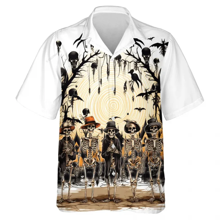 Magician's Skeleton Unisex Hawaii Shirt, Halloween Skull Forest Aloha Shirt, Spooky Bone Inspired Design, Men's Casual Top, Family Wear