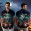 Scary Night Ghost Unisex Hawaii Shirt, Halloween Spooky Spirits Aloha Beach Button Down Shirts, Skeleton Patterned Clothing, Group Party Wear