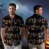 Wicked Magician And Witch Skeleton Hawaiian Shirt For Men And Women, Wicked Pumpkin Lantern Aloha Beach Button-down Shirts, Halloween Vibe Top