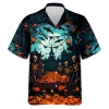 Skeleton Dinner Gathering Hawaiian Shirt, Scary Forest Halloween Night Aloha Beach Button Down Shirts, Romantic Meal For Family Printed Clothing