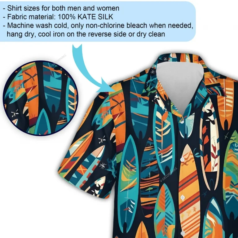 Colorful Surfing Boards Men's Hawaiian Shirt, Beach Sport Aloha Button Down Shirts, Surfboards Shop Printed Clothing, Casual Clothing For Everyone