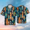 Colorful Surfing Boards Men's Hawaiian Shirt, Beach Sport Aloha Button Down Shirts, Surfboards Shop Printed Clothing, Casual Clothing For Everyone