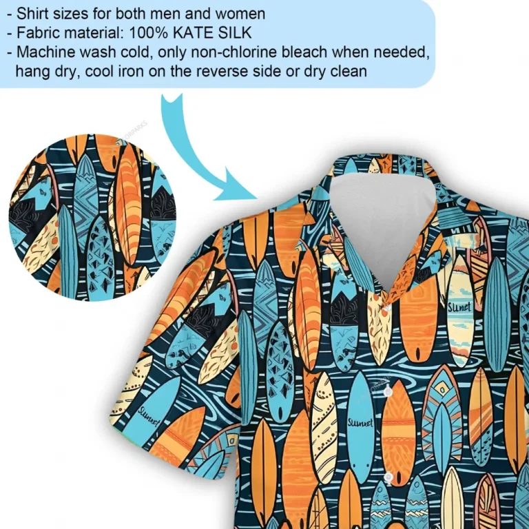 Blue And Orange Surfboard Beach Men Hawaiian Shirt, Summer Aloha Beach Button Down Shirts, Summer Party Printed Clothing, Sea Sport Vibe Top