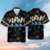 Surfing Board Printed On Chest Men's Hawaiian Shirt, Tropical Palm Trees Aloha Button-down Shirt, Beach Unisex Clothing, Party Hawaii Top