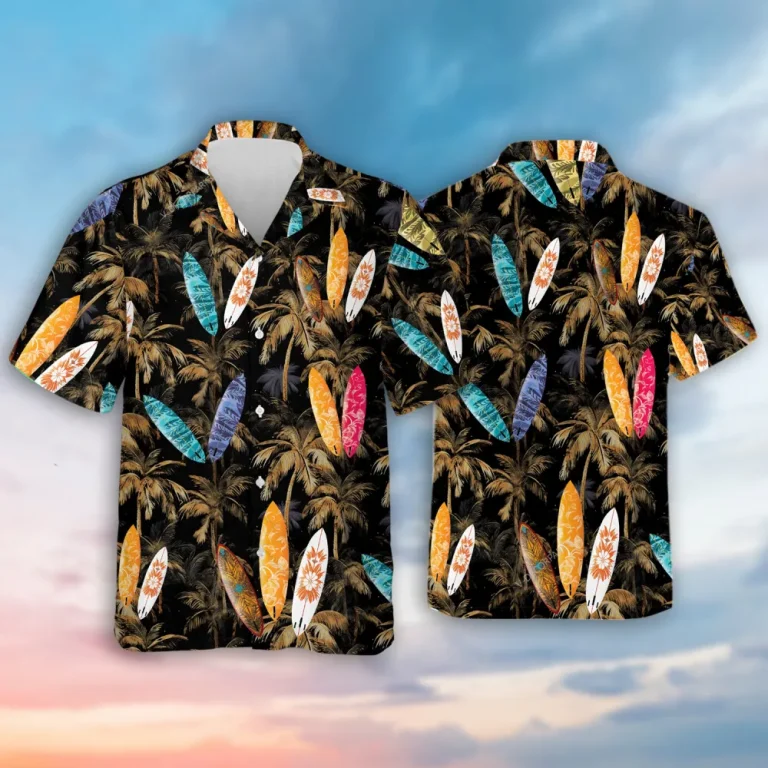 Floral Patterned Surfboards Boy's Hawaiian Shirt, Tropical Coconut Trees Button-down Shirt, Nature Printed Aloha Clothing, Casual Men's Wear