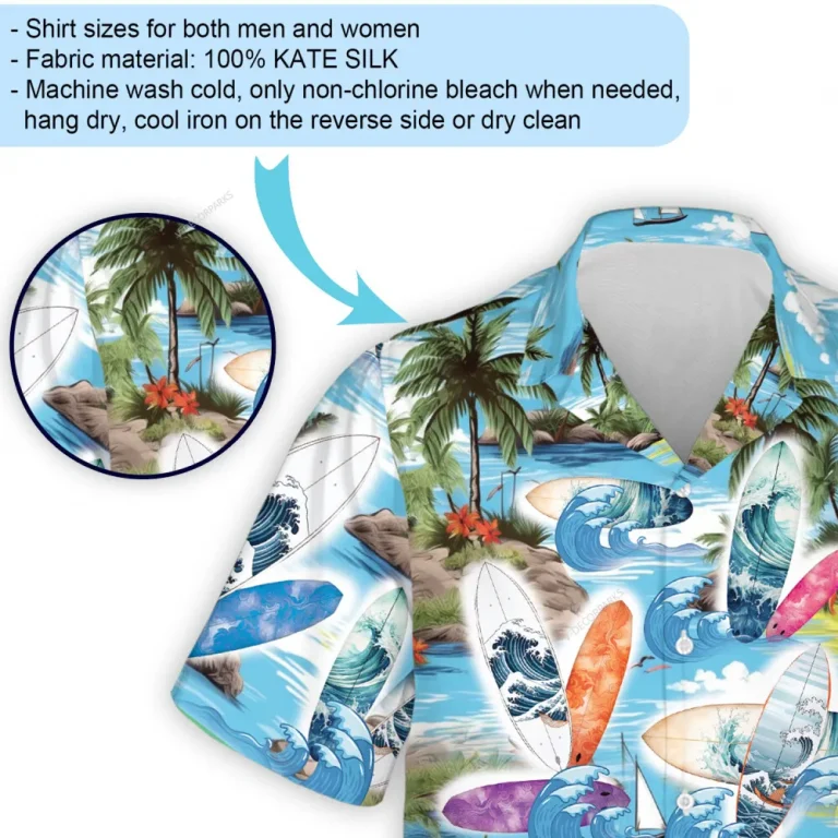 Surfboards And The Sea Hawaiian Shirt For Everyone, Vibrant Tropical Island Aloha Shirt, Vintage Beach Printed Top, Family Trip Clothing
