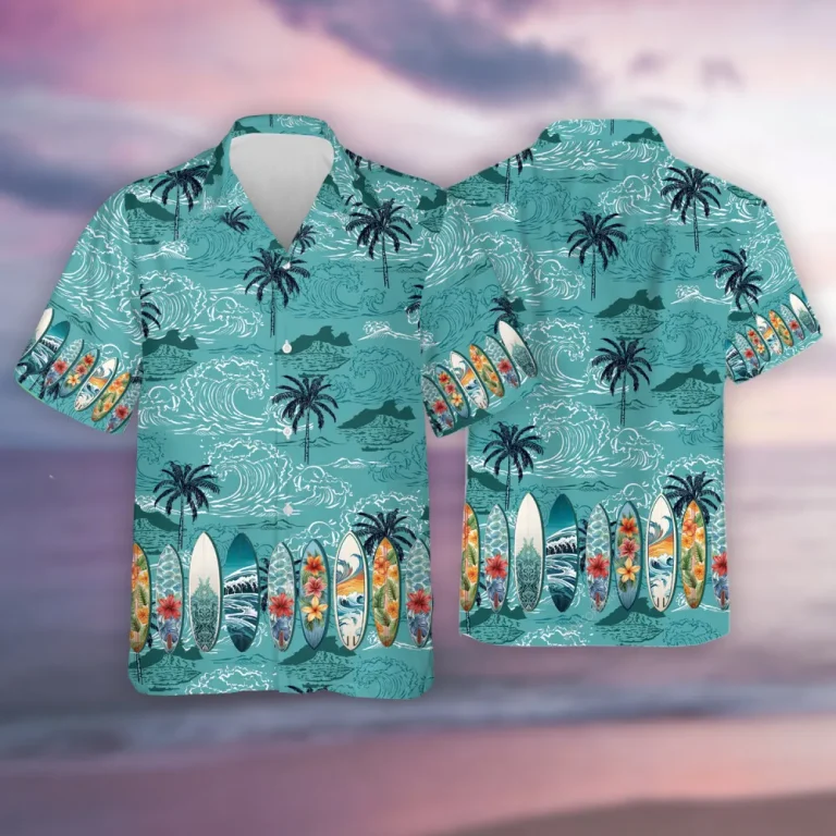 Aesthetic Surfboards Collection Hawaiian Shirt, Surfing Summer Holiday Aloha Beach Shirts, Casual V-neck Button-down Top, Sea Lover Gift