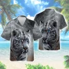 White Tiger Blue Eyed Men Hawaiian Shirt, Tiger Lover Aloha Beach Button Down Shirt, Smoke Pattern Printed Clothing, Casual Men's Wear