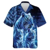 Triple Blue Tiger Men Hawaiian Shirt, Tiger Family Picture Aloha Beach Button Down Shirts, Night Forest Patterned Clothing, Couple Wear