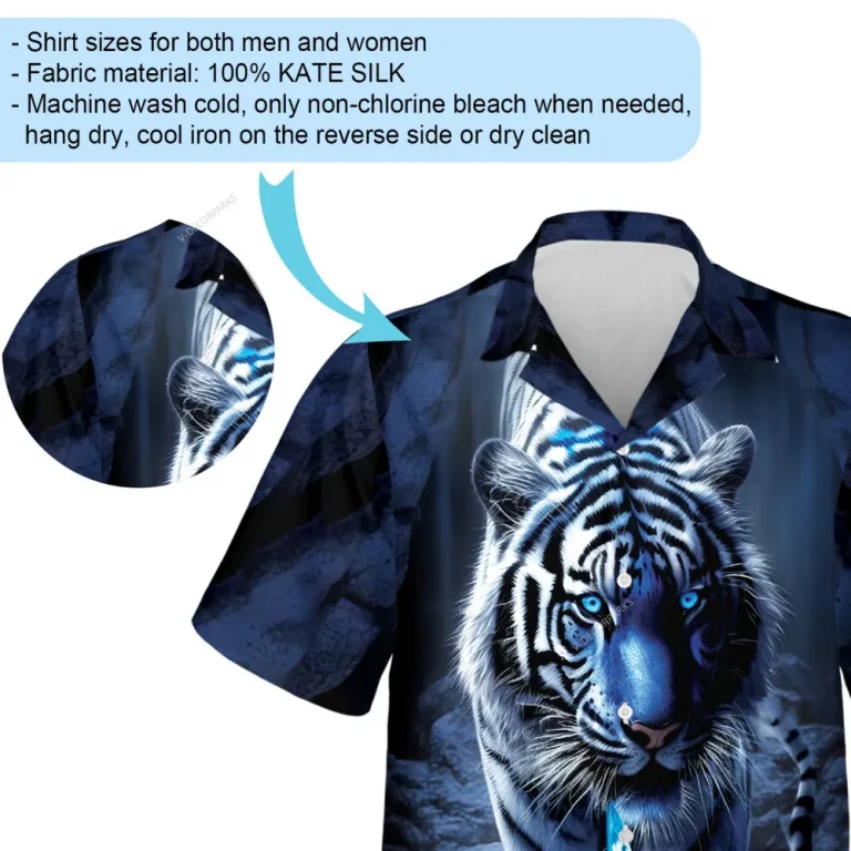 Gorgeous White Tiger With Blue Eye Hawaiian Shirt, Rare Tiger Patterned Summer Beach Button Down Shirt, Unisex Printed Clothing, Animal Lover Top