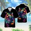 Hologram Tiger Unisex Hawaiian Shirt, Beautiful Neon Tiger Tropical Beach Shirt, Colorful Aloha Printed Top, Everyday Casual Wear, Family Clothing