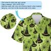 Black Witch Hat Unisex Hawaiian Shirt, Spider Web Pattern Aloha Shirt, Spooky Green Halloween Button Down Top, Family Party Wear