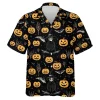 Fearsome Owl Unisex Hawaii Shirt, Halloween Night Aloha Shirts, Spooky Sculptured Pumpkin Lantern Printed Button Down Top, Family Clothing