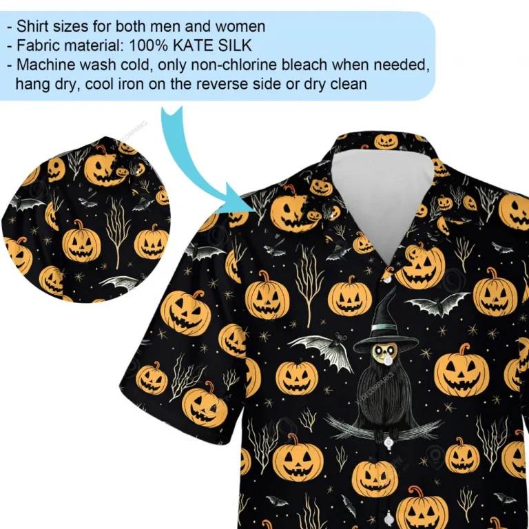 Fearsome Owl Unisex Hawaii Shirt, Halloween Night Aloha Shirts, Spooky Sculptured Pumpkin Lantern Printed Button Down Top, Family Clothing