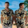 Cross Breeding Bat Owl Halloween Men Hawaii Shirt, Halloween Deep Forest Aloha Beach Button Down Shirt, Spooky Forest Patterned Clothing