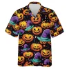 Villainous Pumpkin Wears Witch Hat Unisex Hawaiian Shirt ,signature Halloween Aloha Beach Button Down Shirt, V-neck Casual Clothing