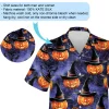 Candled Pumpkin Wears Witch Hat Unisex Hawaiian Shirt, Interlacing Spider Web Aloha Beach Button Down Shirt, Halloween Casual Clothing