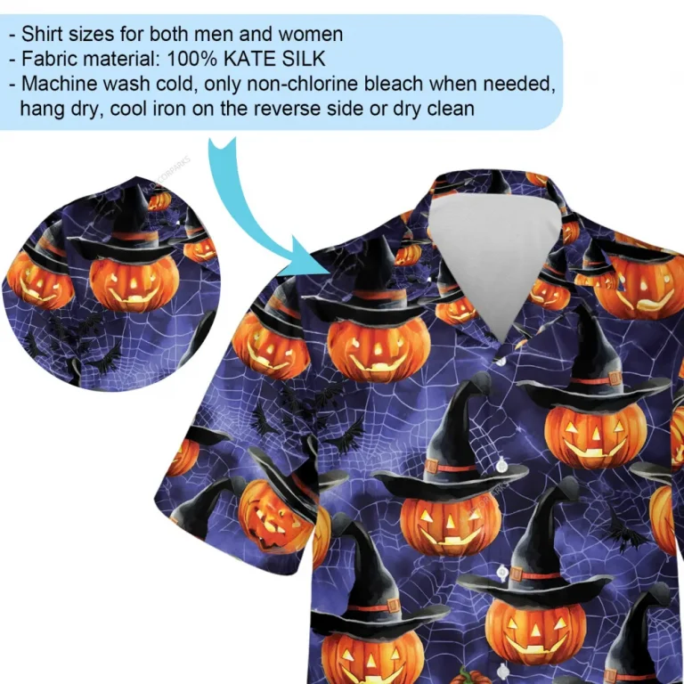 Candled Pumpkin Wears Witch Hat Unisex Hawaiian Shirt, Interlacing Spider Web Aloha Beach Button Down Shirt, Halloween Casual Clothing