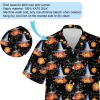 Kid Ghost With Witch Hat Unisex Hawaiian Shirt, Spider Interlacing Web Aloha Shirt, Halloween Casual Clothing, Spooky Pumpkin Printed Top