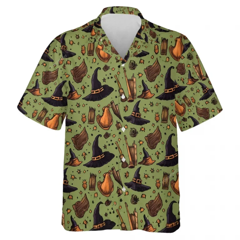 Witch Tools Unisex Hawaii Shirt, Halloween Wicked Broomstick Aloha Beach Button Down Shirts, Small Sprinkles Patterned Top