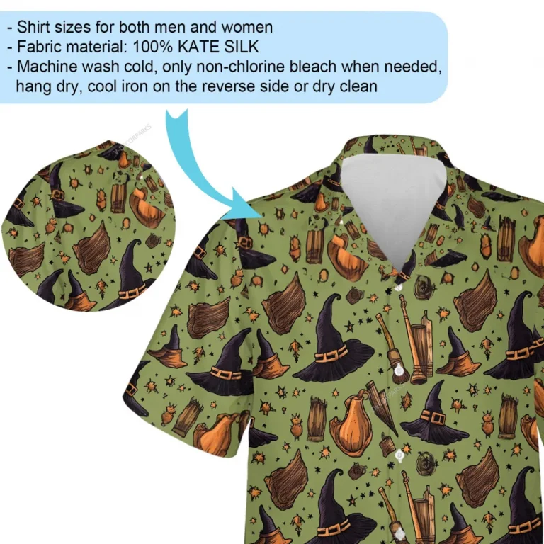 Witch Tools Unisex Hawaii Shirt, Halloween Wicked Broomstick Aloha Beach Button Down Shirts, Small Sprinkles Patterned Top